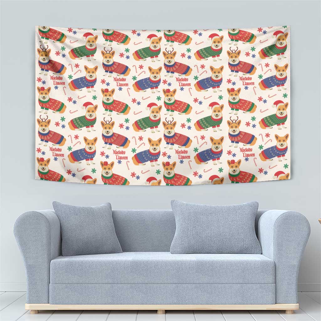 Wales Corgi Christmas Tapestry Nadolig Llawen Welsh Dog Seamless Vibes - Wonder Print Shop