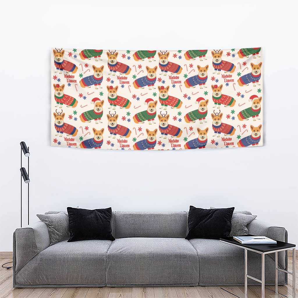 Wales Corgi Christmas Tapestry Nadolig Llawen Welsh Dog Seamless Vibes - Wonder Print Shop