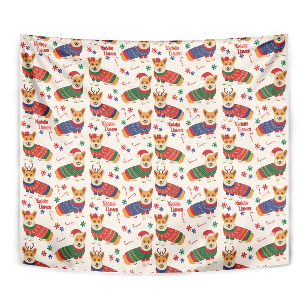 Wales Corgi Christmas Tapestry Nadolig Llawen Welsh Dog Seamless Vibes - Wonder Print Shop