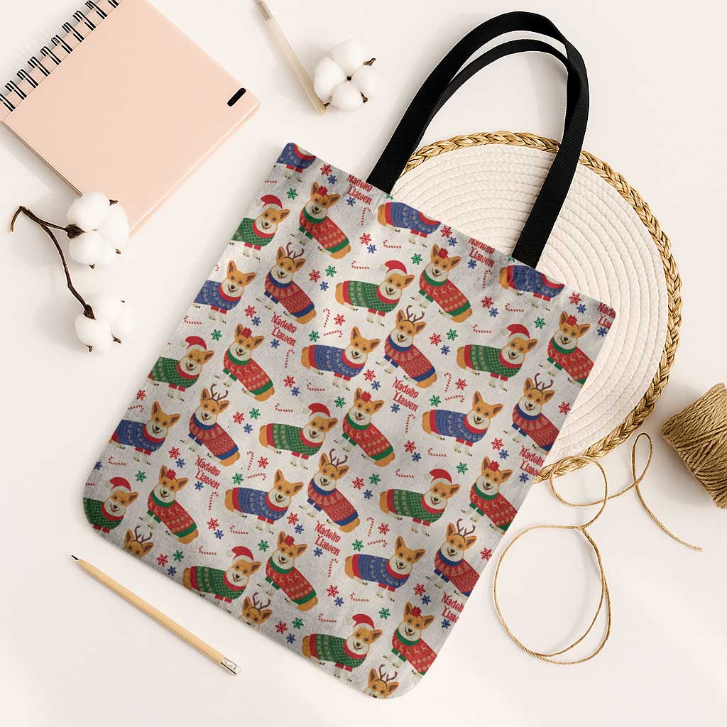 Wales Corgi Christmas Tote Bag Nadolig Llawen Welsh Dog Seamless Vibes - Wonder Print Shop