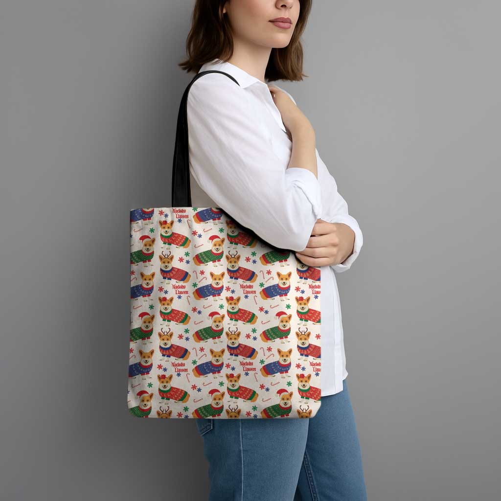 Wales Corgi Christmas Tote Bag Nadolig Llawen Welsh Dog Seamless Vibes - Wonder Print Shop