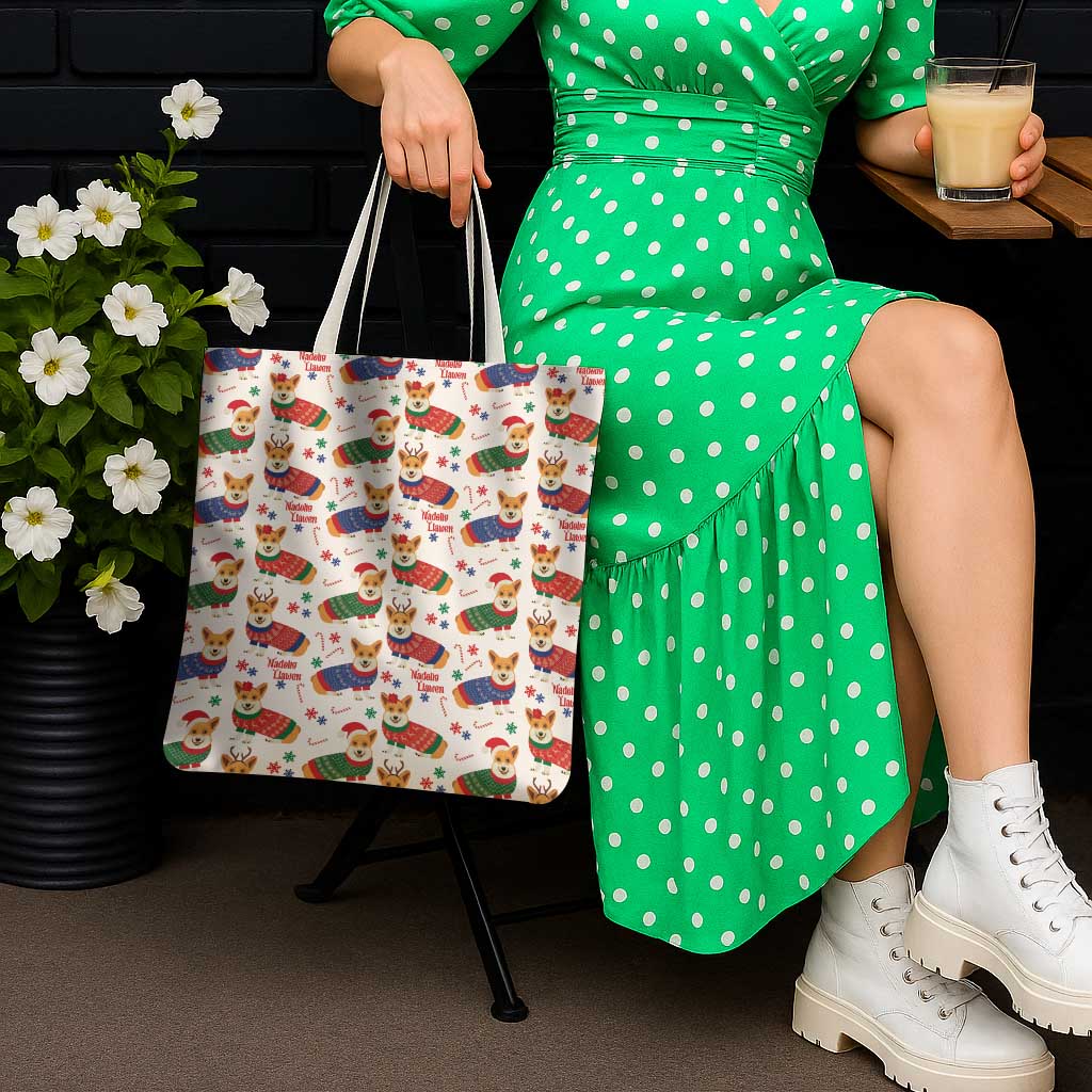Wales Corgi Christmas Tote Bag Nadolig Llawen Welsh Dog Seamless Vibes - Wonder Print Shop