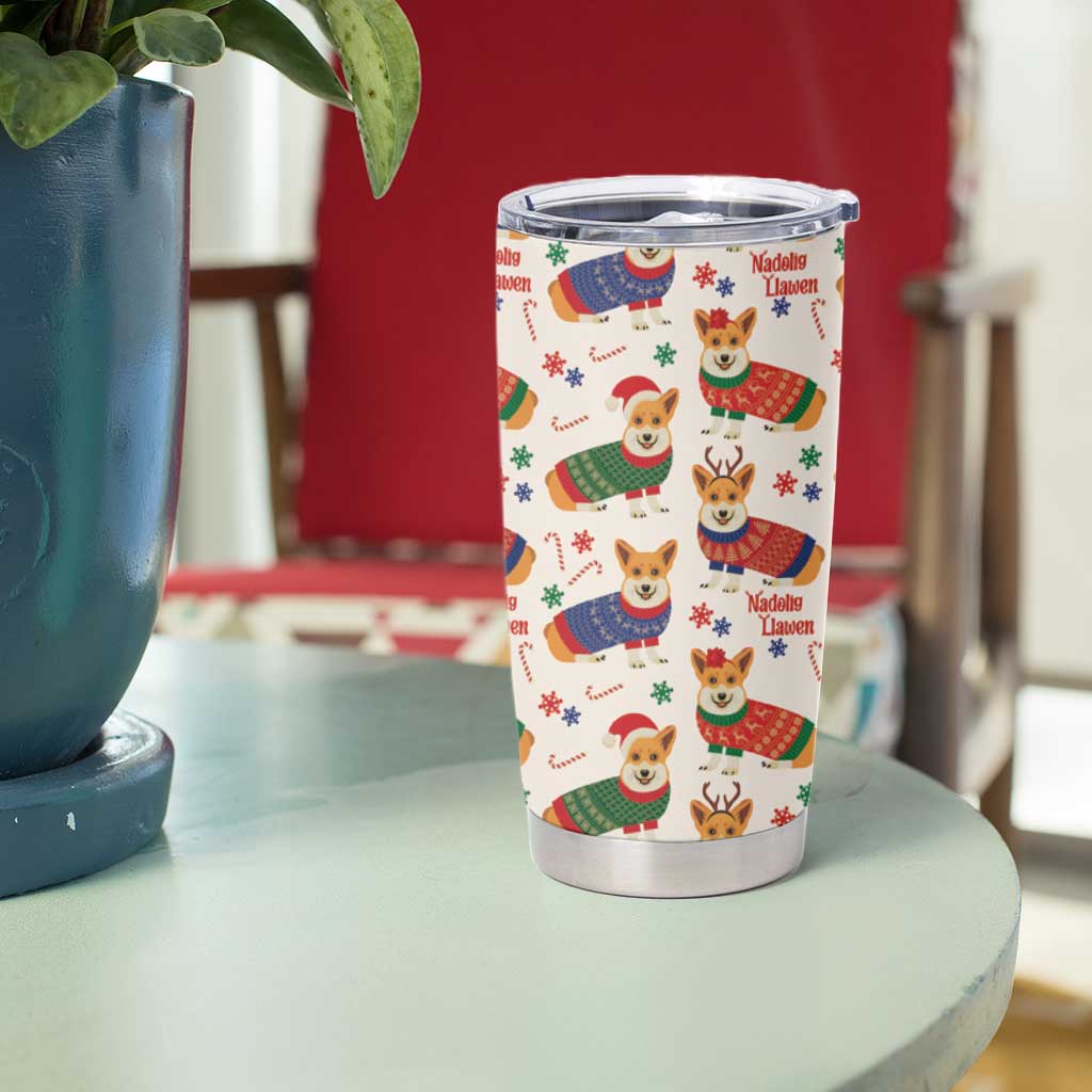 Wales Corgi Christmas Tumbler Cup Nadolig Llawen Welsh Dog Seamless Vibes - Wonder Print Shop