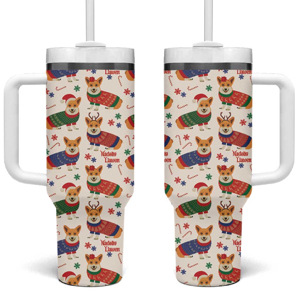 Wales Corgi Christmas Tumbler With Handle Nadolig Llawen Welsh Dog Seamless Vibes - Wonder Print Shop