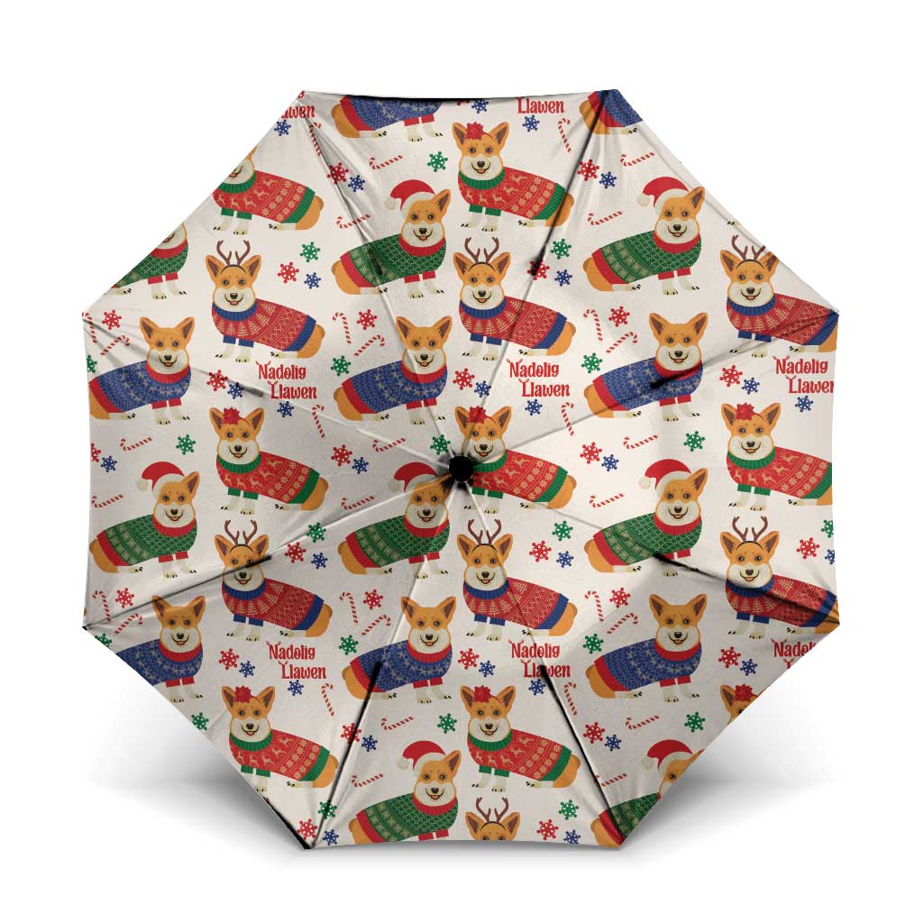 Wales Corgi Christmas Umbrella Nadolig Llawen Welsh Dog Seamless Vibes - Wonder Print Shop