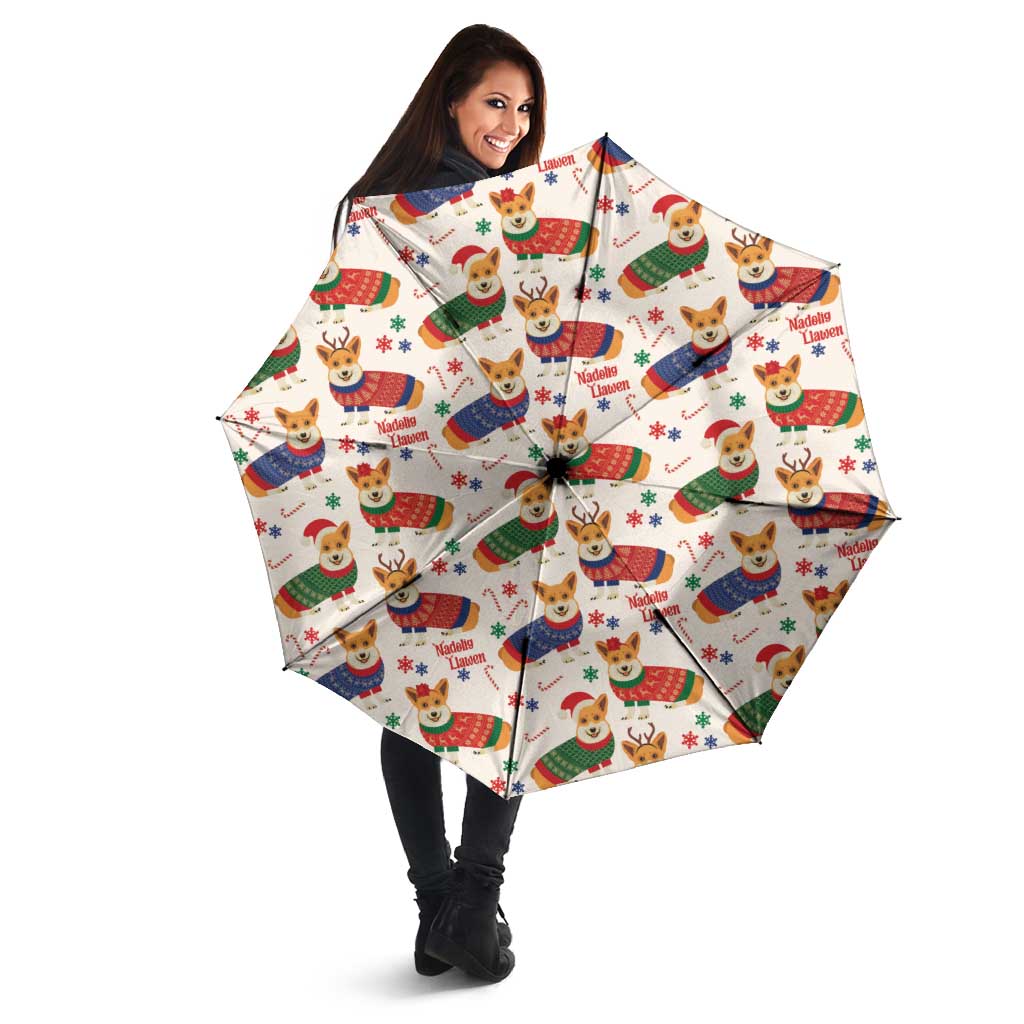 Wales Corgi Christmas Umbrella Nadolig Llawen Welsh Dog Seamless Vibes - Wonder Print Shop