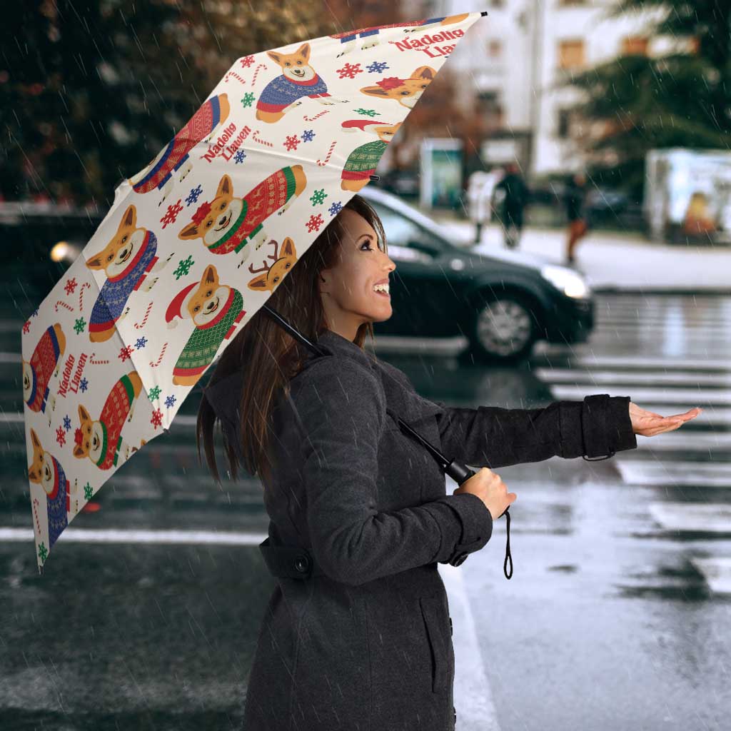 Wales Corgi Christmas Umbrella Nadolig Llawen Welsh Dog Seamless Vibes - Wonder Print Shop