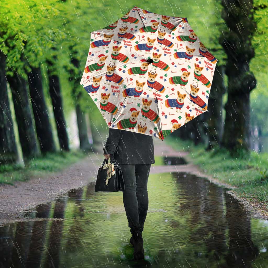 Wales Corgi Christmas Umbrella Nadolig Llawen Welsh Dog Seamless Vibes - Wonder Print Shop