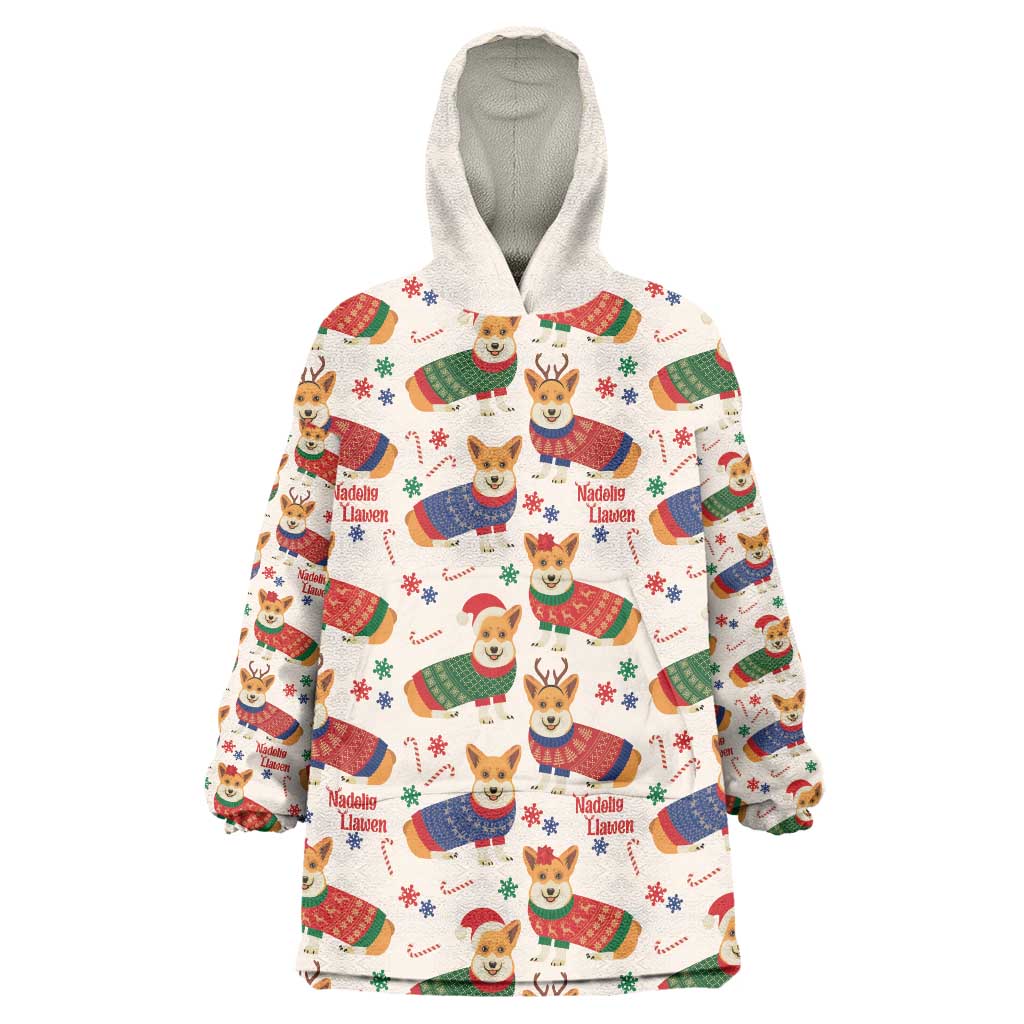 Wales Corgi Christmas Wearable Blanket Hoodie Nadolig Llawen Welsh Dog Seamless Vibes - Wonder Print Shop