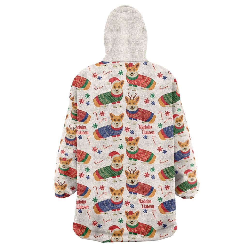 Wales Corgi Christmas Wearable Blanket Hoodie Nadolig Llawen Welsh Dog Seamless Vibes - Wonder Print Shop