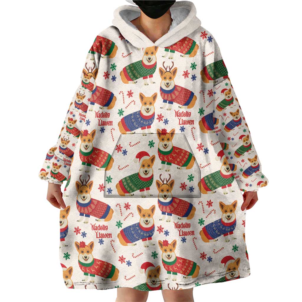 Wales Corgi Christmas Wearable Blanket Hoodie Nadolig Llawen Welsh Dog Seamless Vibes - Wonder Print Shop