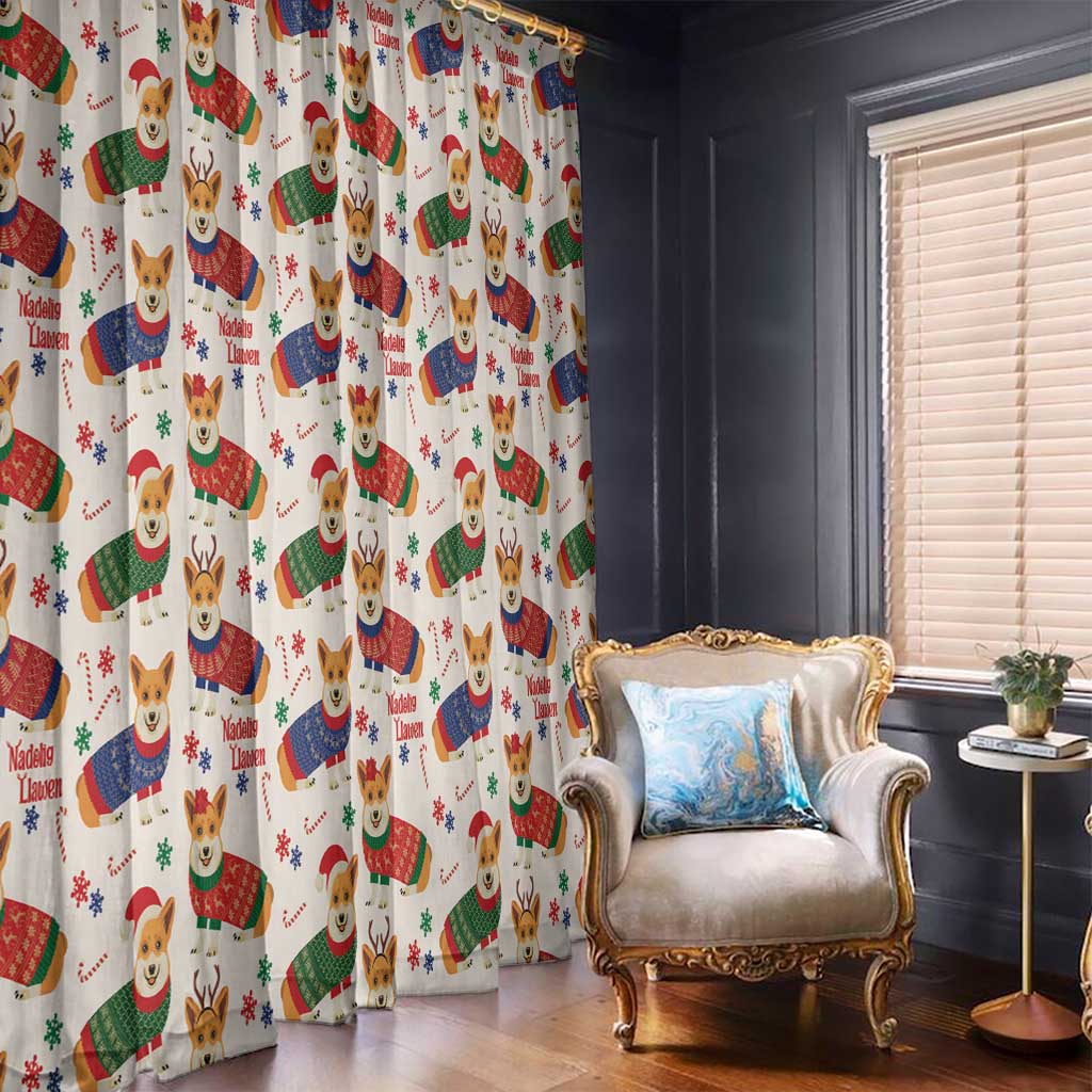 Wales Corgi Christmas Window Curtain Nadolig Llawen Welsh Dog Seamless Vibes - Wonder Print Shop
