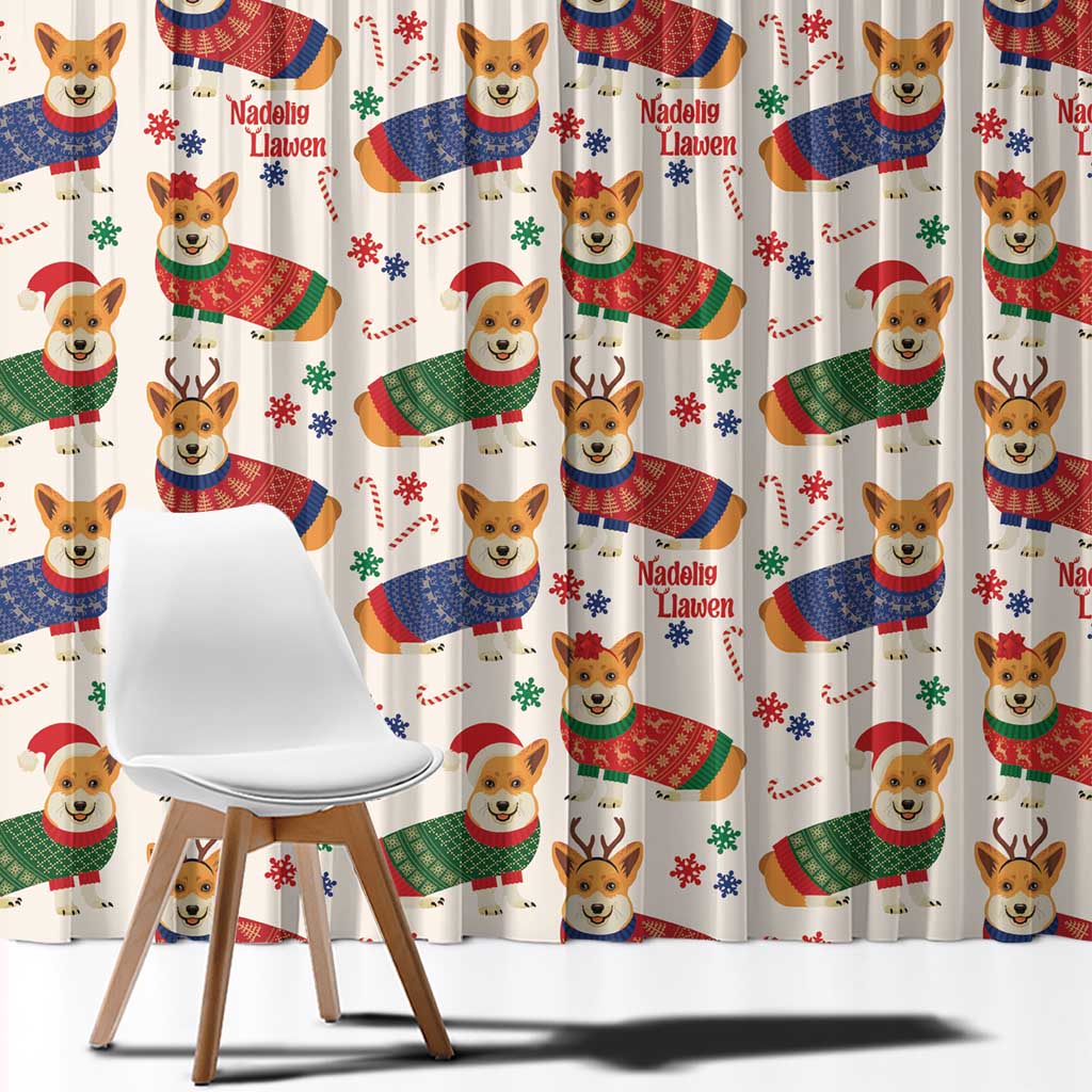Wales Corgi Christmas Window Curtain Nadolig Llawen Welsh Dog Seamless Vibes - Wonder Print Shop