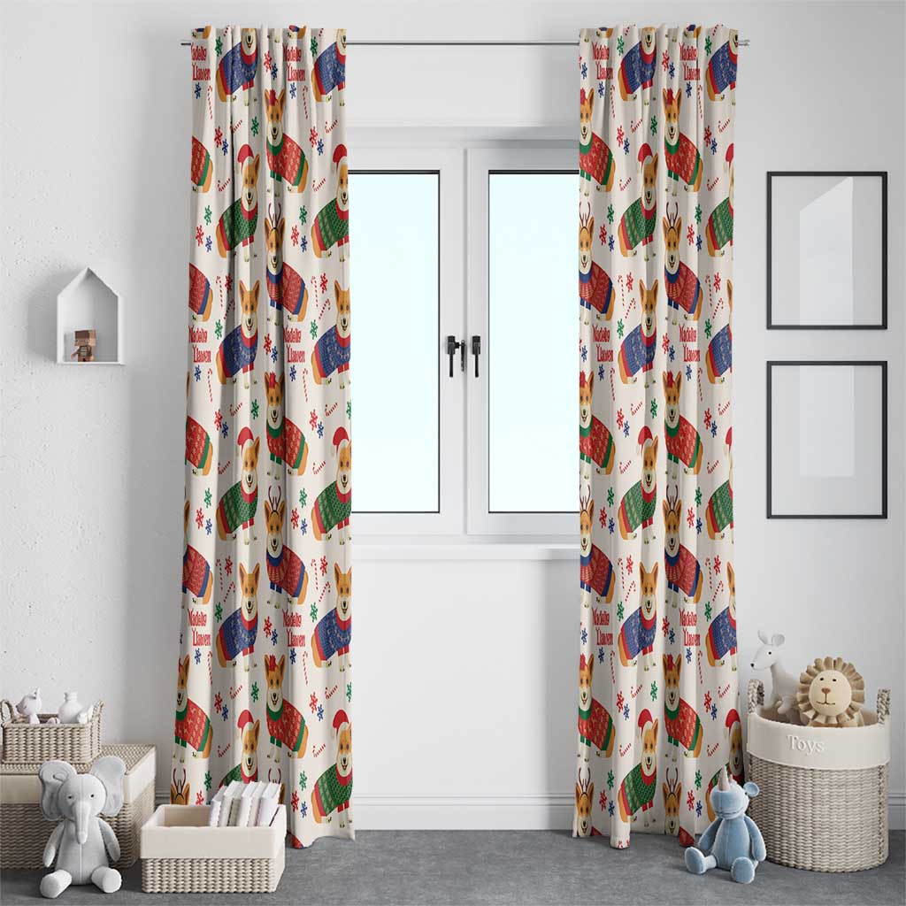 Wales Corgi Christmas Window Curtain Nadolig Llawen Welsh Dog Seamless Vibes - Wonder Print Shop