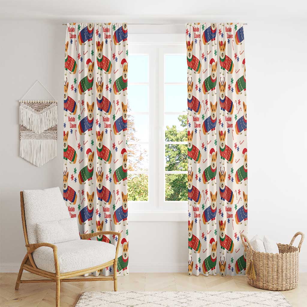 Wales Corgi Christmas Window Curtain Nadolig Llawen Welsh Dog Seamless Vibes - Wonder Print Shop