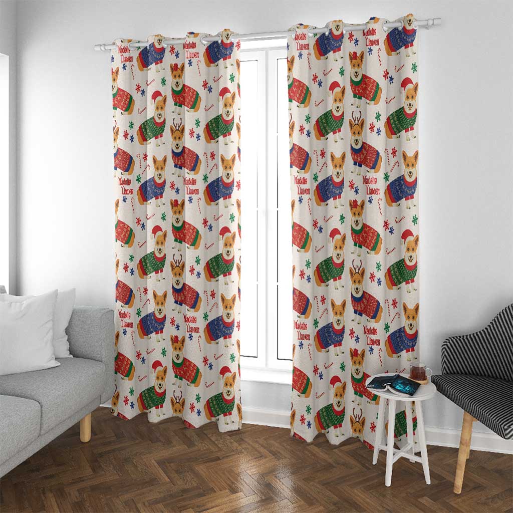Wales Corgi Christmas Window Curtain Nadolig Llawen Welsh Dog Seamless Vibes - Wonder Print Shop