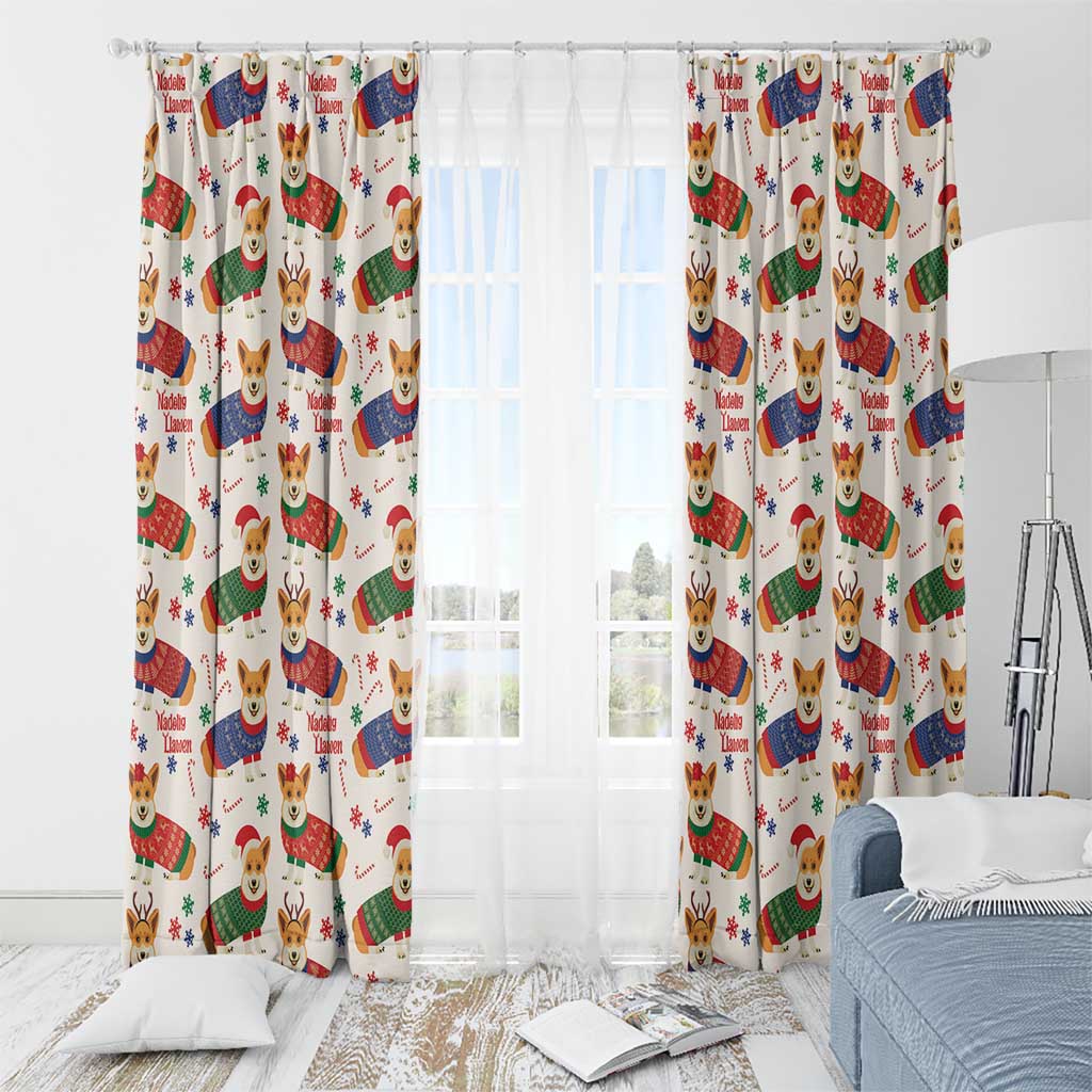 Wales Corgi Christmas Window Curtain Nadolig Llawen Welsh Dog Seamless Vibes - Wonder Print Shop