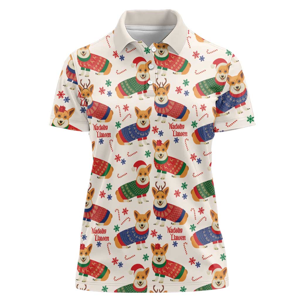 Wales Corgi Christmas Women Polo Shirt Nadolig Llawen Welsh Dog Seamless Vibes - Wonder Print Shop