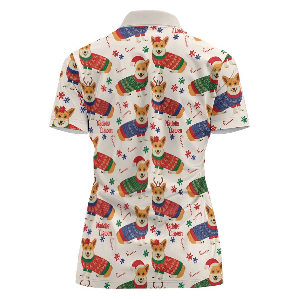 Wales Corgi Christmas Women Polo Shirt Nadolig Llawen Welsh Dog Seamless Vibes - Wonder Print Shop