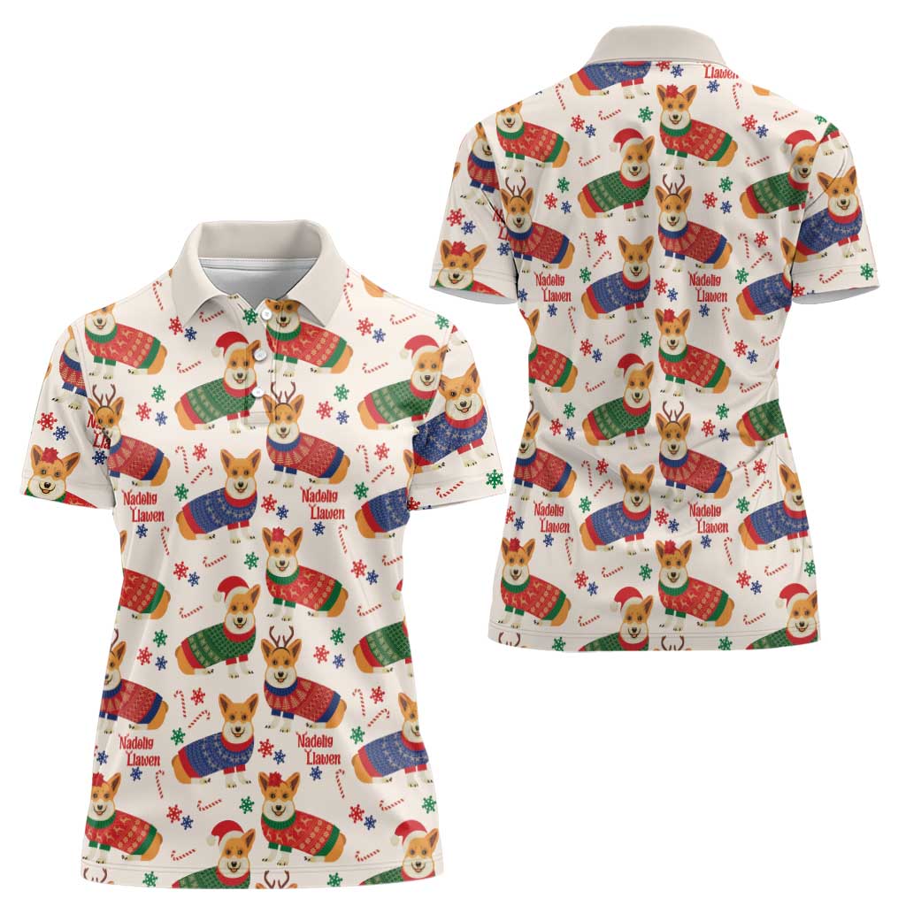 Wales Corgi Christmas Women Polo Shirt Nadolig Llawen Welsh Dog Seamless Vibes - Wonder Print Shop