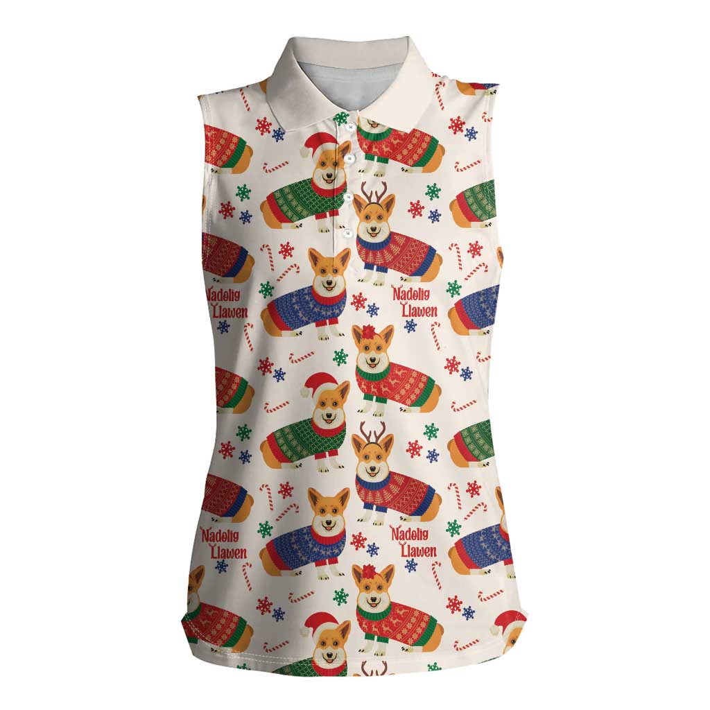 Wales Corgi Christmas Women Sleeveless Polo Shirt Nadolig Llawen Welsh Dog Seamless Vibes - Wonder Print Shop