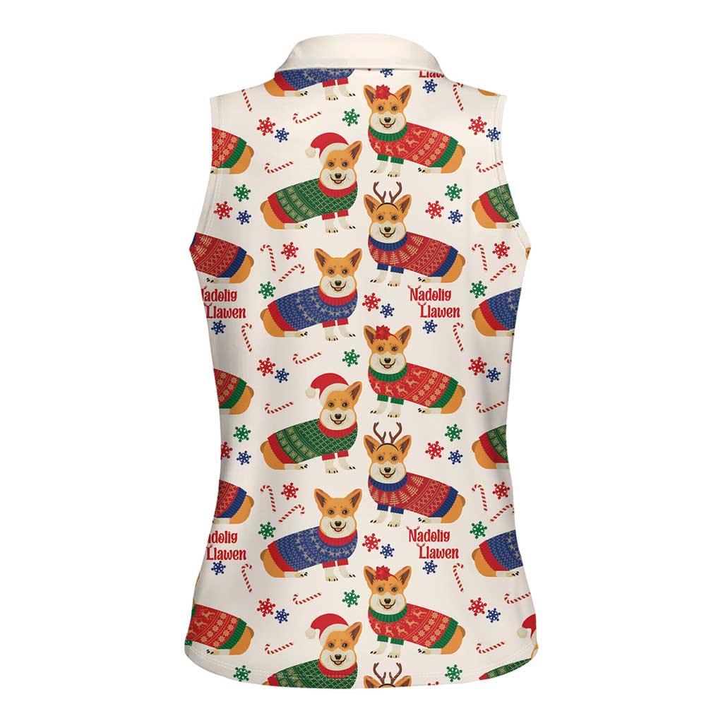 Wales Corgi Christmas Women Sleeveless Polo Shirt Nadolig Llawen Welsh Dog Seamless Vibes - Wonder Print Shop