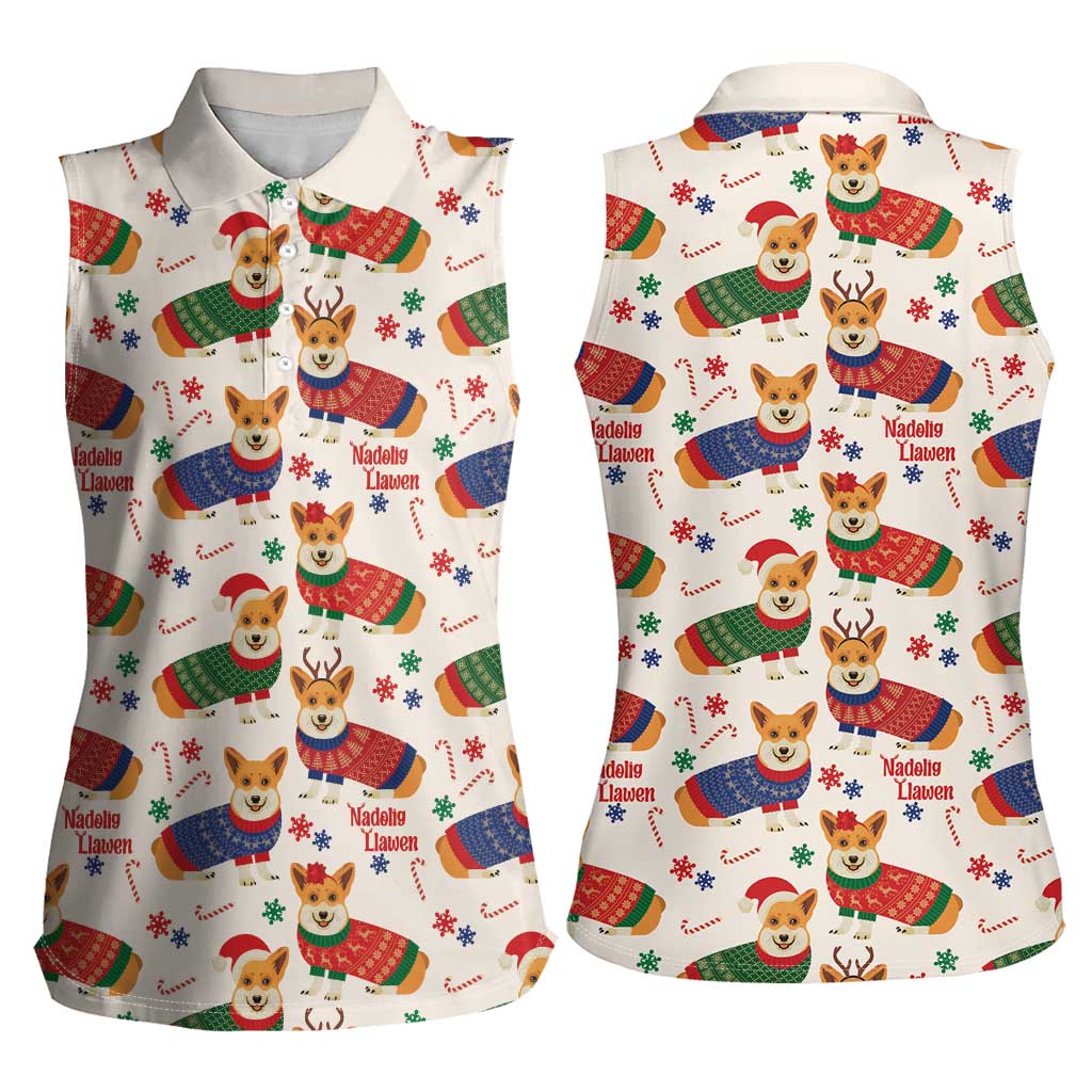 Wales Corgi Christmas Women Sleeveless Polo Shirt Nadolig Llawen Welsh Dog Seamless Vibes - Wonder Print Shop