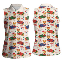 Wales Corgi Christmas Women Sleeveless Polo Shirt Nadolig Llawen Welsh Dog Seamless Vibes - Wonder Print Shop