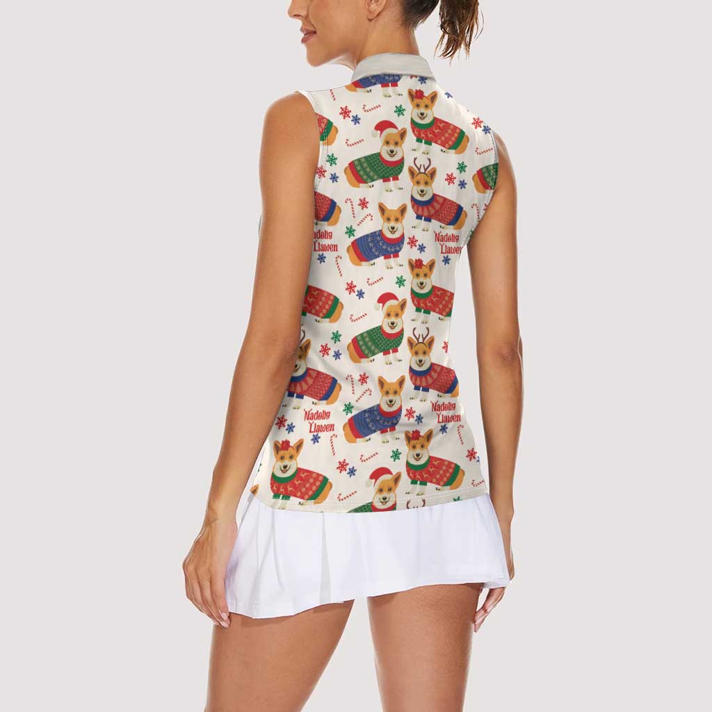 Wales Corgi Christmas Women Sleeveless Polo Shirt Nadolig Llawen Welsh Dog Seamless Vibes - Wonder Print Shop