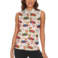 Wales Corgi Christmas Women Sleeveless Polo Shirt Nadolig Llawen Welsh Dog Seamless Vibes - Wonder Print Shop
