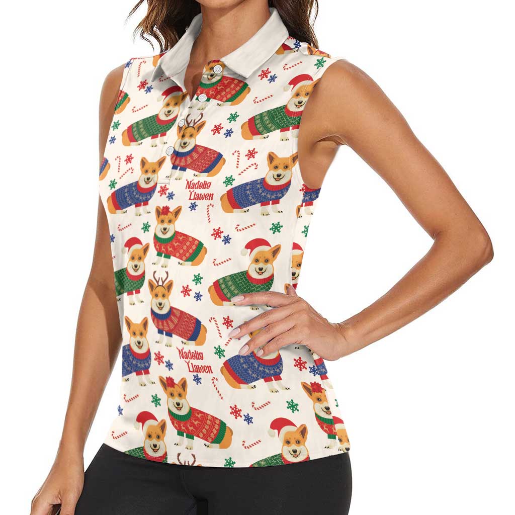 Wales Corgi Christmas Women Sleeveless Polo Shirt Nadolig Llawen Welsh Dog Seamless Vibes - Wonder Print Shop