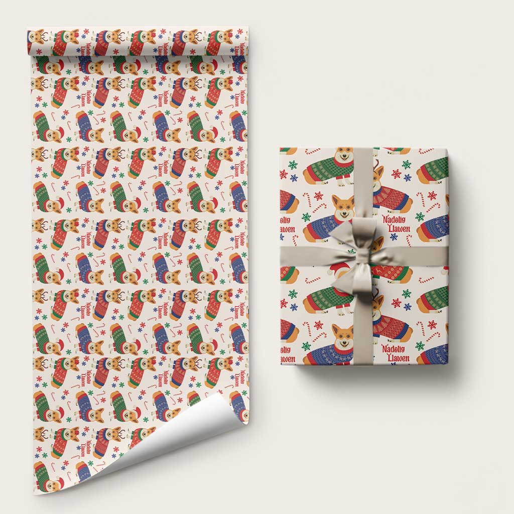 Wales Corgi Christmas Wrapping Paper Nadolig Llawen Welsh Dog Seamless Vibes - Wonder Print Shop