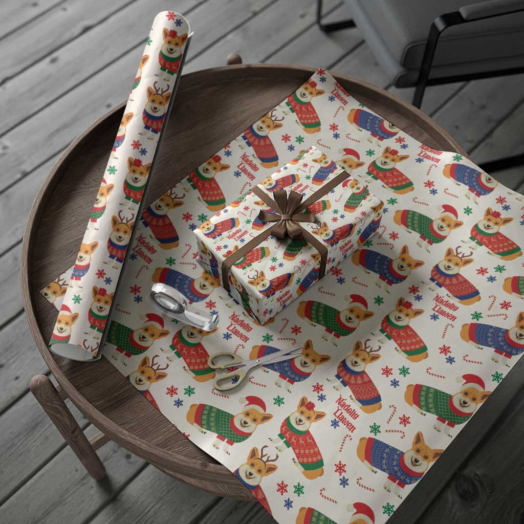 Wales Corgi Christmas Wrapping Paper Nadolig Llawen Welsh Dog Seamless Vibes - Wonder Print Shop