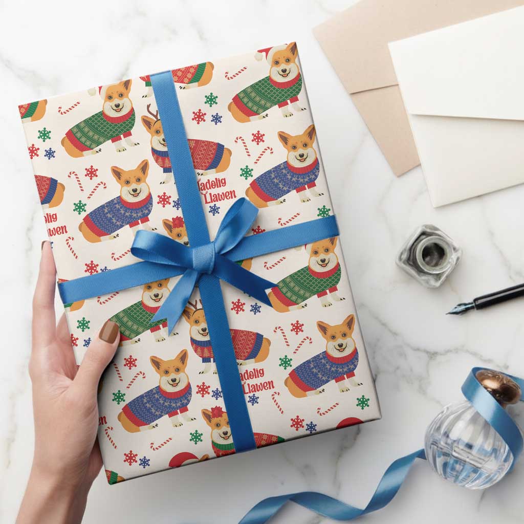 Wales Corgi Christmas Wrapping Paper Nadolig Llawen Welsh Dog Seamless Vibes - Wonder Print Shop