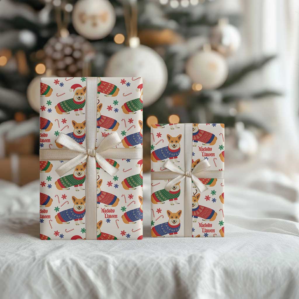 Wales Corgi Christmas Wrapping Paper Nadolig Llawen Welsh Dog Seamless Vibes - Wonder Print Shop