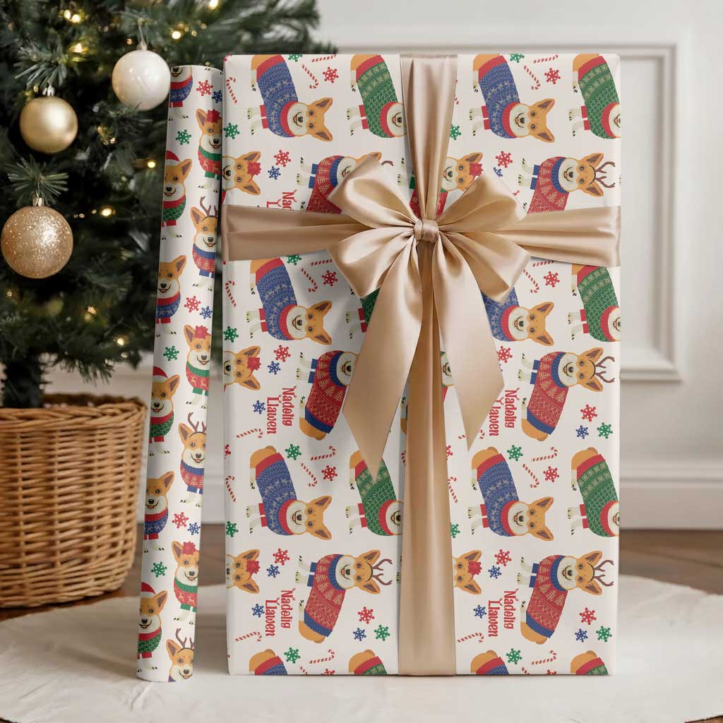 Wales Corgi Christmas Wrapping Paper Nadolig Llawen Welsh Dog Seamless Vibes - Wonder Print Shop