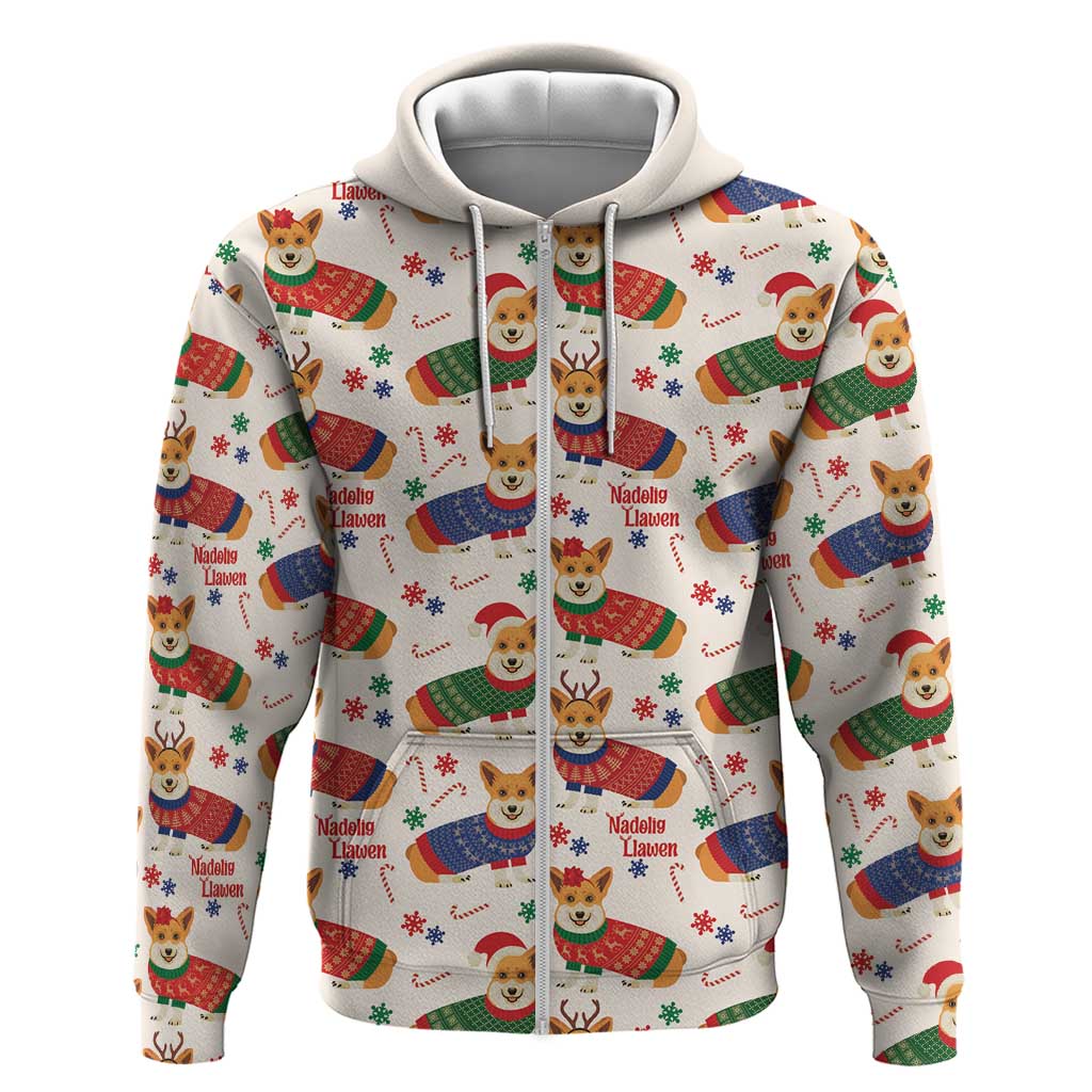 Wales Corgi Christmas Zip Hoodie Nadolig Llawen Welsh Dog Seamless Vibes - Wonder Print Shop