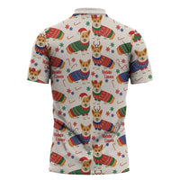 Wales Corgi Christmas Zipper Polo Shirt Nadolig Llawen Welsh Dog Seamless Vibes - Wonder Print Shop