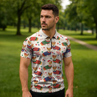 Wales Corgi Christmas Zipper Polo Shirt Nadolig Llawen Welsh Dog Seamless Vibes - Wonder Print Shop