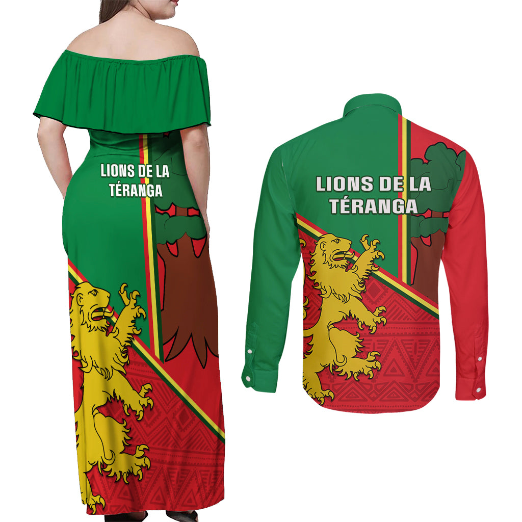 Senegal Football Couples Matching Off Shoulder Maxi Dress and Long Sleeve Button Shirt 2024 Go Champions Lions De La Teranga - Wonder Print Shop