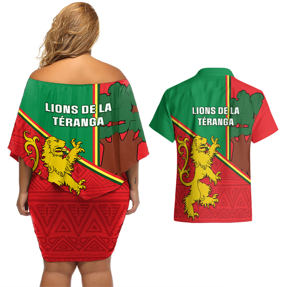 Senegal Football Couples Matching Off Shoulder Short Dress and Hawaiian Shirt 2024 Go Champions Lions De La Teranga - Wonder Print Shop