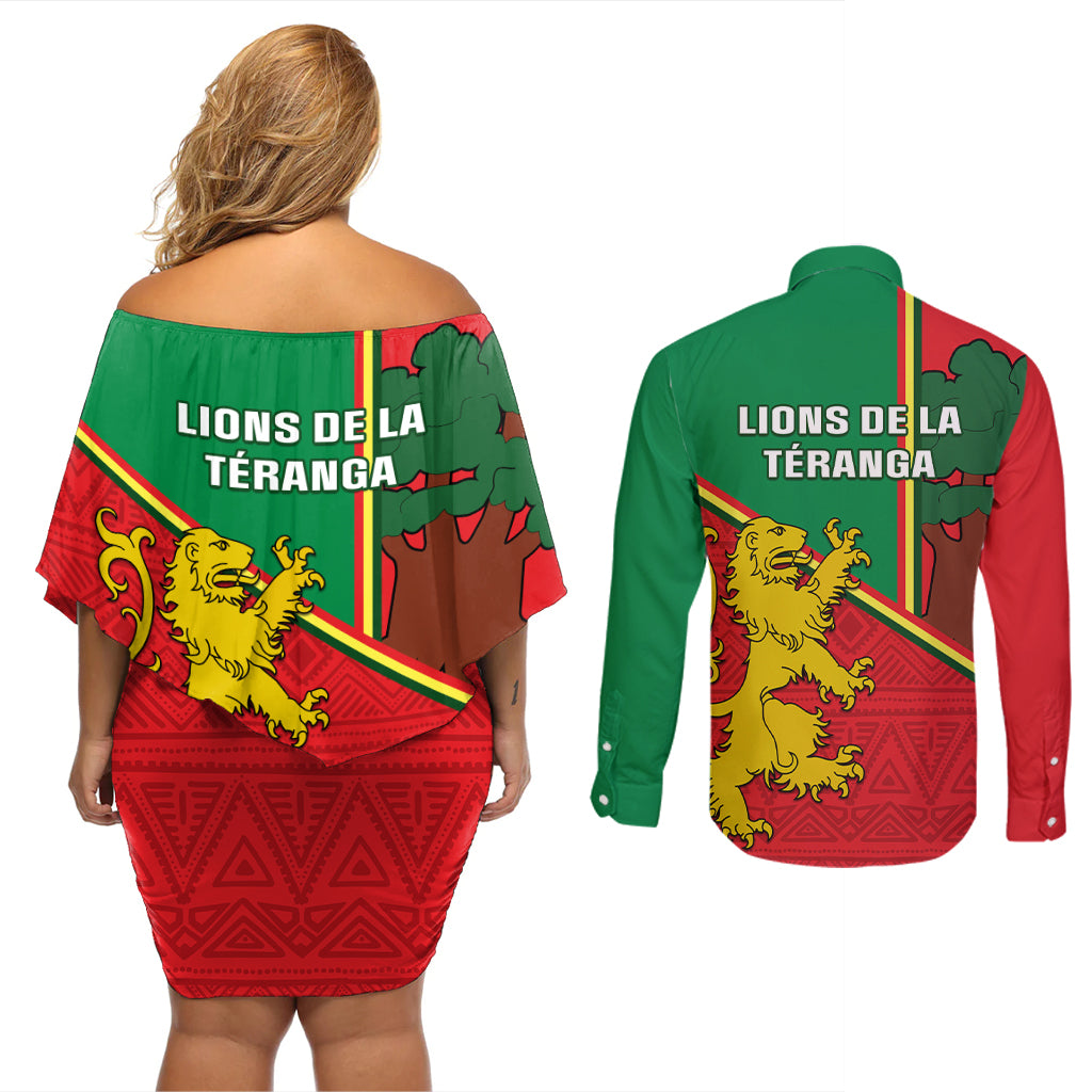 Senegal Football Couples Matching Off Shoulder Short Dress and Long Sleeve Button Shirt 2024 Go Champions Lions De La Teranga - Wonder Print Shop