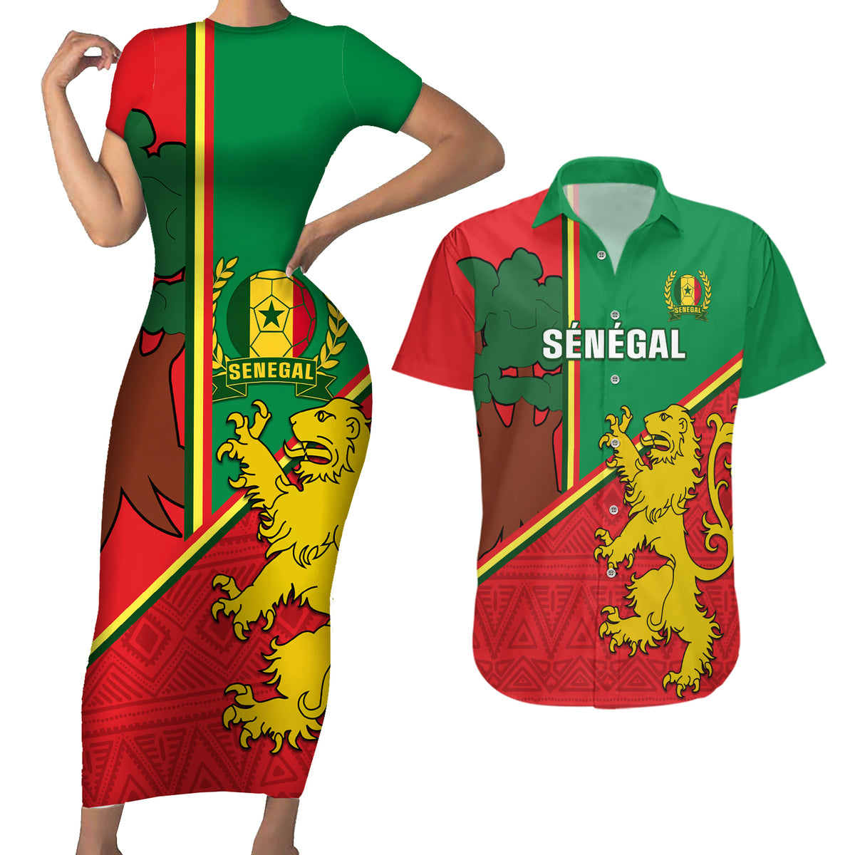 Senegal Football Couples Matching Short Sleeve Bodycon Dress and Hawaiian Shirt 2024 Go Champions Lions De La Teranga - Wonder Print Shop