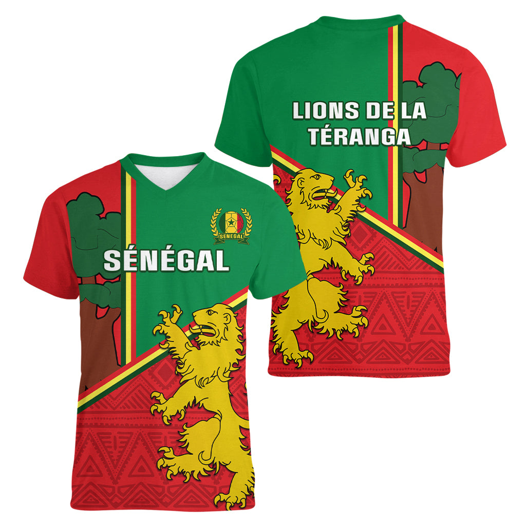 Senegal Football Women V Neck T Shirt 2024 Go Champions Lions De La Teranga - Wonder Print Shop