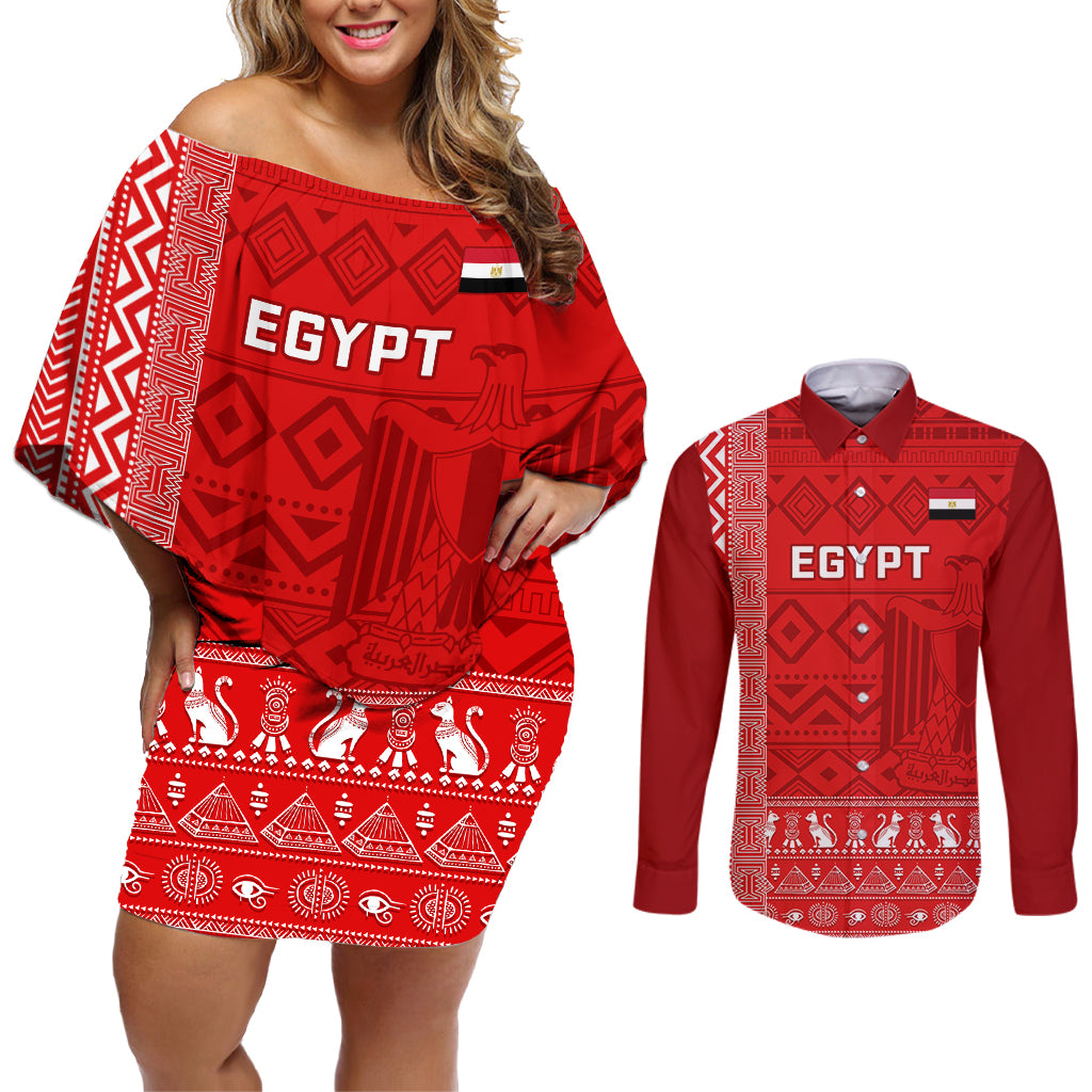 Egypt Football Couples Matching Off Shoulder Short Dress and Long Sleeve Button Shirt 2024 Go Champions Pharaohs Egyptian Patterns