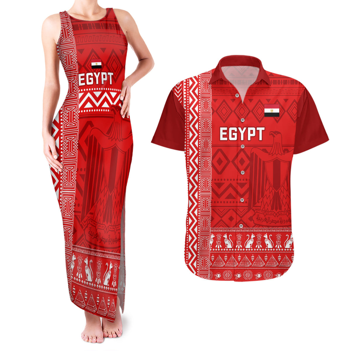 Egypt Football Couples Matching Tank Maxi Dress and Hawaiian Shirt 2024 Go Champions Pharaohs Egyptian Patterns - Wonder Print Shop