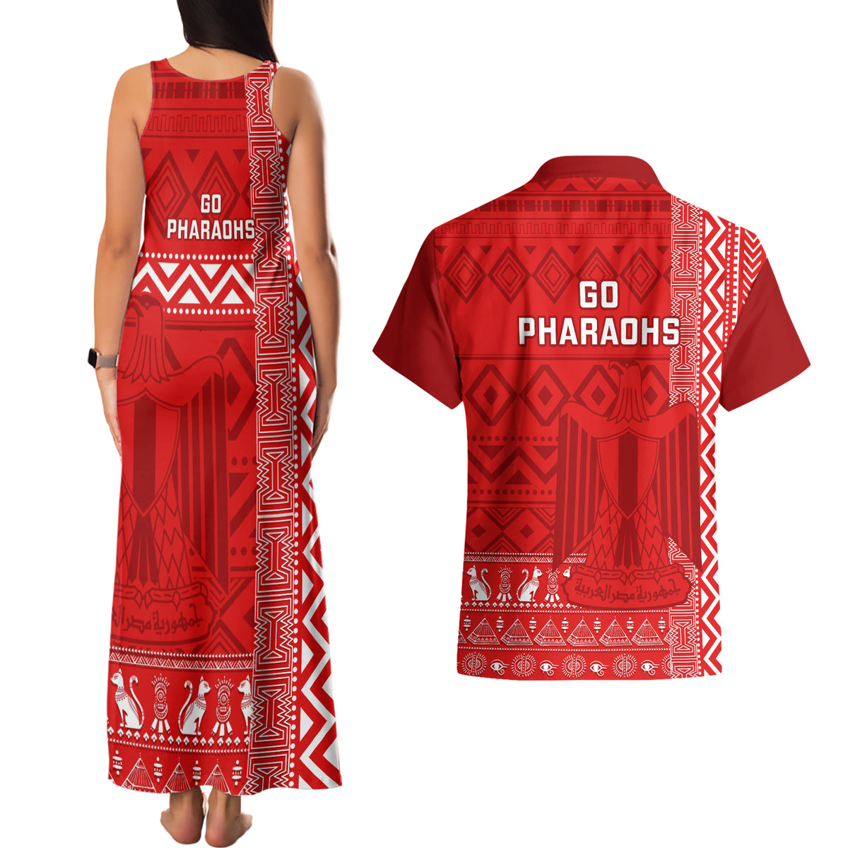Egypt Football Couples Matching Tank Maxi Dress and Hawaiian Shirt 2024 Go Champions Pharaohs Egyptian Patterns - Wonder Print Shop
