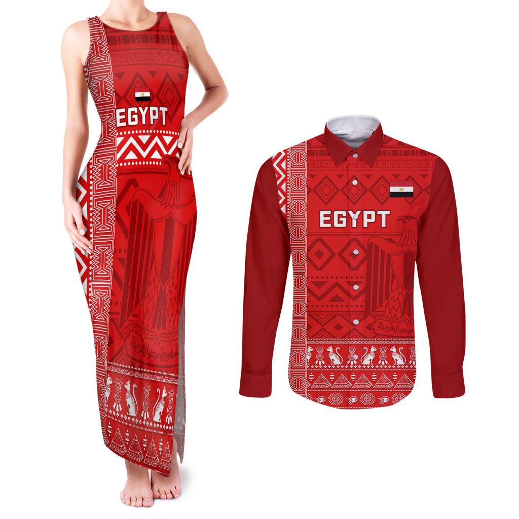 Egypt Football Couples Matching Tank Maxi Dress and Long Sleeve Button Shirt 2024 Go Champions Pharaohs Egyptian Patterns - Wonder Print Shop