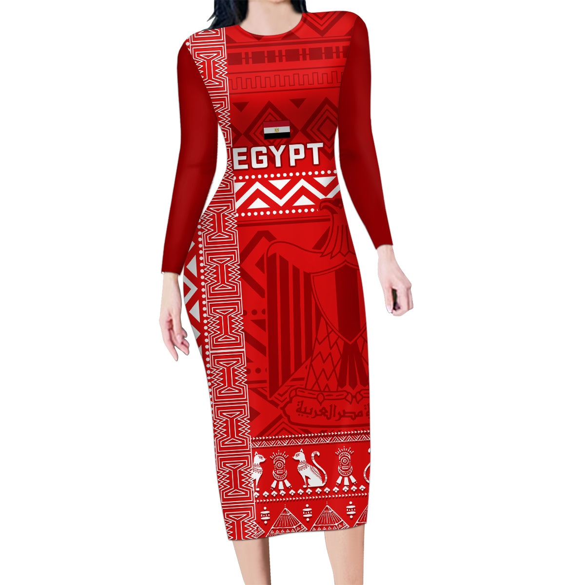 Egypt Football Family Matching Long Sleeve Bodycon Dress and Hawaiian Shirt 2024 Go Champions Pharaohs Egyptian Patterns - Wonder Print Shop