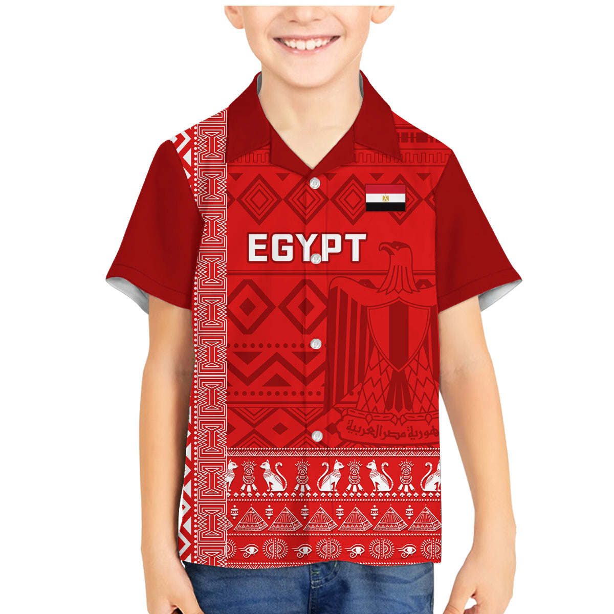 Egypt Football Family Matching Mermaid Dress and Hawaiian Shirt 2024 Go Champions Pharaohs Egyptian Patterns - Wonder Print Shop